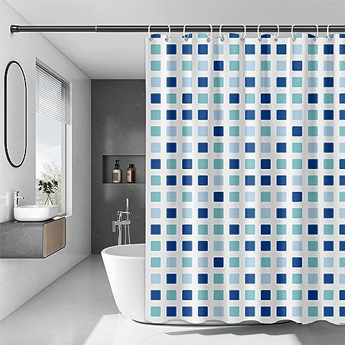 Chenbing Art Duschvorhang Blaues grünes Quadrat 80x200cm Wasserdicht Waschbar Badvorhan PVC-Gewebe Shower Curtains Antibakteriell Vorhang für Dusche und Badewanne mit 12 Duschvorhängeringen von Chenbing Art