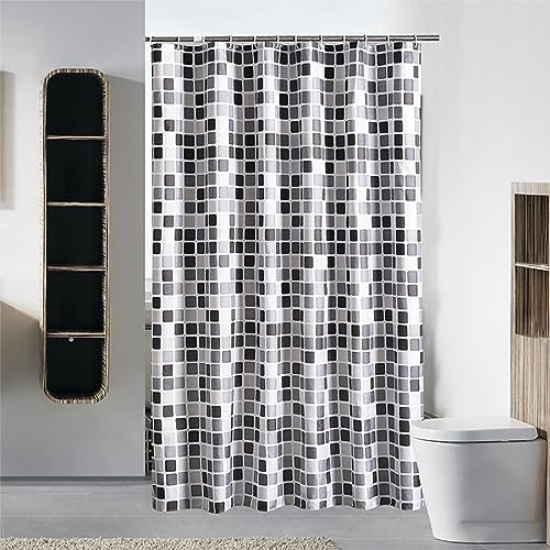 Chenbing Art Duschvorhang Mosaik Plaid 80x200cm Wasserdicht Waschbar Badvorhan PVC-Gewebe Shower Curtains Antibakteriell Vorhang für Dusche und Badewanne mit 12 Duschvorhängeringen von Chenbing Art