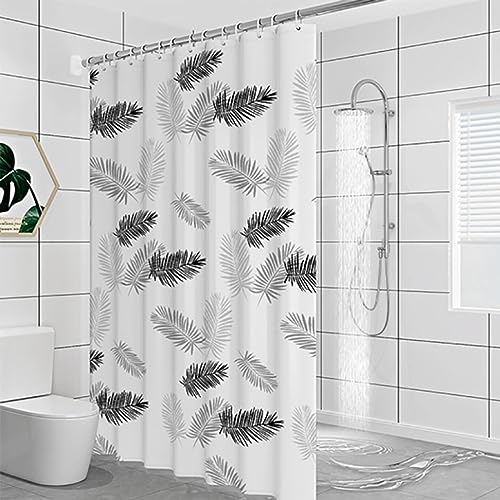 Chenbing Art Duschvorhang Schwarz Blätter 70x140cm Wasserdicht Waschbar Badvorhan PVC-Gewebe Shower Curtains Antibakteriell Vorhang für Dusche und Badewanne mit 12 Duschvorhängeringen von Chenbing Art