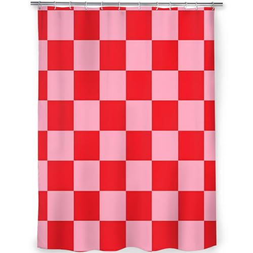 Duschvorhang aus Polyester 135x190cm Karierte Rosa und Rote Anti-Schimmel Stoff Badevorhang Waschbar Wasserdicht Abstrakt Ombré Duschvorhänge für Badezimmer Badewanne mit 12 Duschvorhängeringen Duschvorhang aus Polyester 135x190cm Karierte Rosa und Rote Anti-Schimmel Stoff Badevorhang Waschbar Wasserdicht Abstrakt Ombré Duschvorhänge für Badezimmer Badewanne mit 12 Duschvorhängeringen von Chenbing Art
