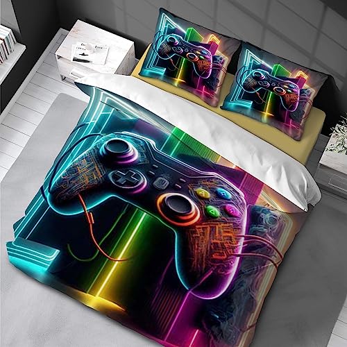 Gamepad Bettwäsche 135 x 200cm Game Controller Bettbezug Set Videospiel Action Buttons Motiv Startseite Schlafzimmer Dekor Teens Jungen Mädchen 3 teilig Bunt drucken aus Weiche Mikrofaser von Chenbing Art