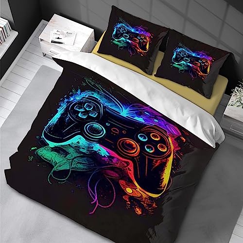 Gamepad Bettwäsche 155 x 220cm Game Controller Bettbezug Set Videospiel Action Buttons Motiv Startseite Schlafzimmer Dekor Teens Jungen Mädchen 3 teilig Bunt drucken aus Weiche Mikrofaser von Chenbing Art