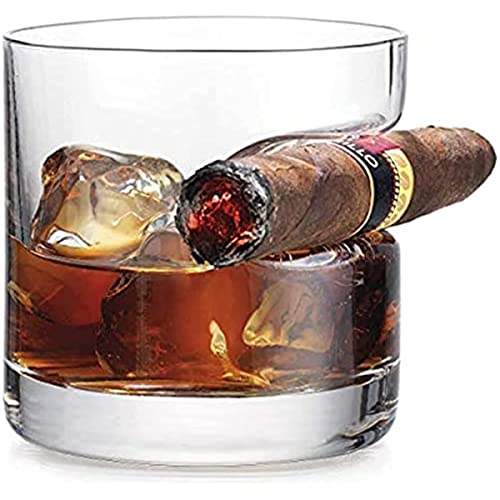 Chencunquangod Whiskyglas mit integrierter Zigarrenablage, freihändig für Zigarren, altmodisch, klares Glas, für Brandy, Cocktail, Wodka, Geschenke, 320 ml von Chencunquangod