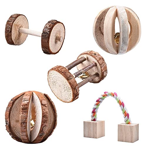 Kauspielzeug für Haustiere, natürliches Holz, Übungsglocke, Backenzähne Spielzeug für Papagei, Kaninchen, Chinchilla, Meerschweinchen, Hamster und Kleintiere, 5 Stück Kauspielzeug für Haustiere, natürliches Holz, Übungsglocke, Backenzähne Spielzeug für Papagei, Kaninchen, Chinchilla, Meerschweinchen, Hamster und Kleintiere, 5 Stück von Chencunquangod