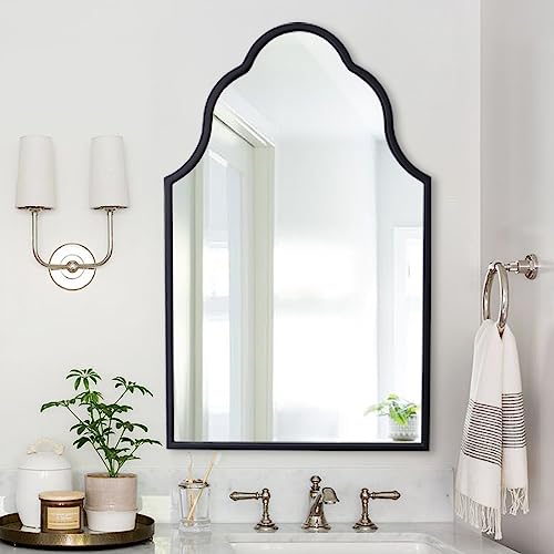 Chende Gewölbter Spiegel für Wand, 81,3 x 50,8 cm, schwarzer Badezimmerspiegel mit Holzrahmen, antiker dekorativer Wandspiegel für Eingangsbereich, Wohnzimmer, Schlafzimmer von Chende