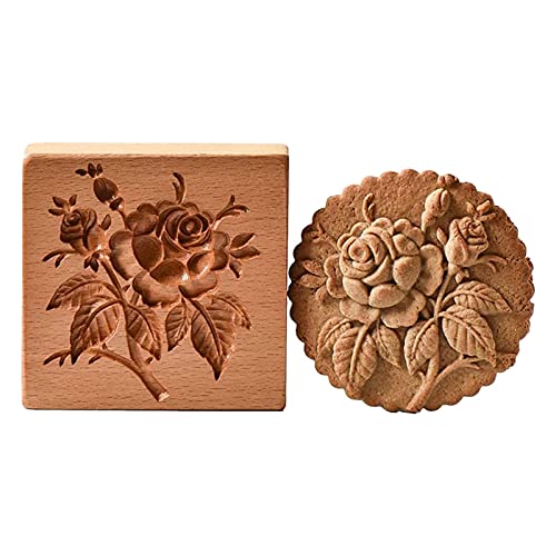 Luckxing Keksformen Aus Holz, 3D Press-Stempel Lebkuchenform, Ausstecher Zum Backen, Verwendet Für Keksstempel, Prägung, Kunsthandwerk, Dekoration, Backwerkzeuge (Kiefernkege, Blumen) von Luckxing