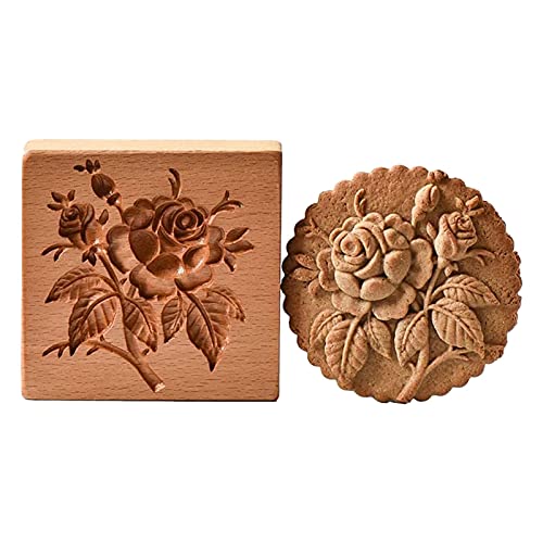 Luckxing Keksformen Aus Holz, 3D Press-Stempel Lebkuchenform, Ausstecher Zum Backen, Verwendet Für DIY Keksstempel, Prägung, Kunsthandwerk, Dekoration, Backwerkzeuge (Kiefernkege, Rose, Blumen) von Luckxing