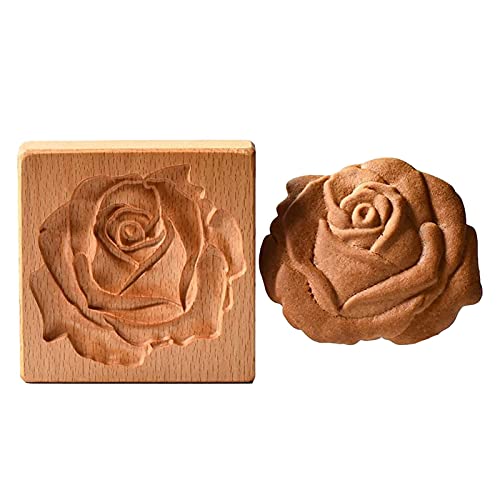 Keksformen Aus Holz, 3D Press-Stempel Lebkuchenform, Ausstecher Zum Backen, Verwendet Für DIY Keksstempel, Prägung, Kunsthandwerk, Dekoration, Backwerkzeuge (Kiefernkege, Rose, Blumen) von Luckxing