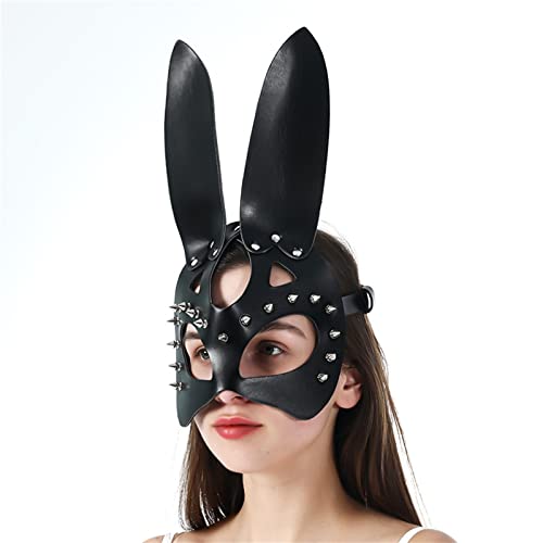 ChengBeautiful PU-Ledermaske Frauen Maskerade Bunny Mask Leder Nietmaske Ostern Cosplay Augenbinde (Farbe : Black, Size : One Size) von ChengBeautiful