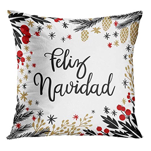 Zierkissen Weihnachten Feliz Navidad Illistration Moderne Happy Lettering Year Brush Zierkissenhülle Outdoor Dekokissen Für Sofa, Cafe, Terrasse, 45X45Cm von Chengdou small pill bear trading Co., LTD