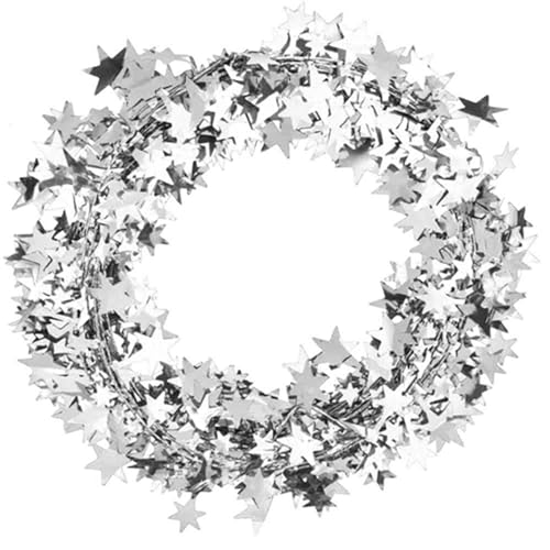 7,5 m Lange Stern-Lametta-Girlanden, silberfarbene glitzernde Stern-Lametta-Girlanden, Weihnachtsstern-Drahtgirlanden-Dekorationen, kleine Stern-Girlande, Weihnachtsbaum (Silber) von ChengyuWei