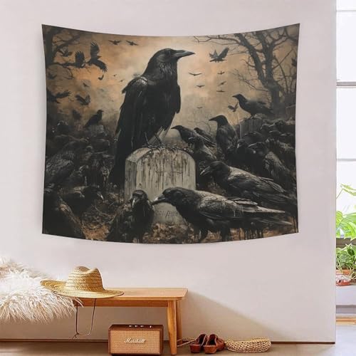 ChengzeTCo 3D Druck Krähe Wandteppiche Poster Ornament Wandbehang Wandteppich Wanddeko Wandbehang Für Schlafzimmer Wohnzimmer Wohnheim Tapisserie 70cmx100cm von ChengzeTCo