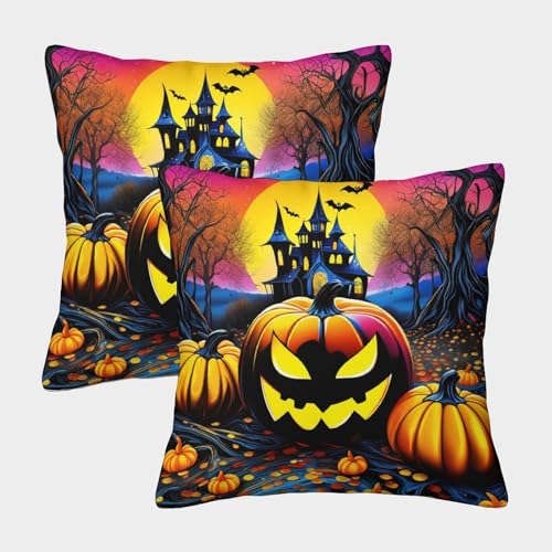 ChengzeTCo 3D-Druck Polyester Leinen Quadratischer Kissenbezug Kürbis Halloween Kissenbezug,Satz Von 2,50x50cm, Großes Geschenk Für Bett Sofa Dekorativ von ChengzeTCo