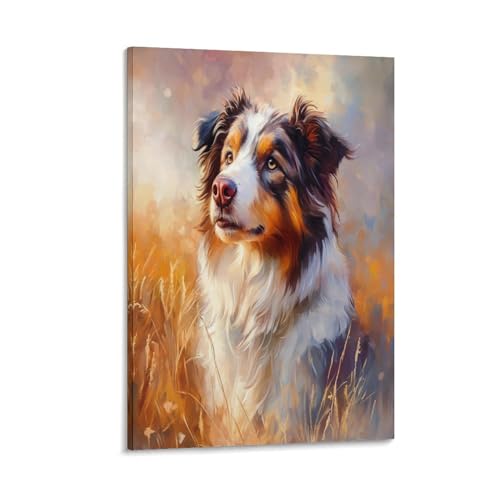 ChengzeTCo Australischer Schäferhund Wandbild Leinwand Gemälde Wanddekoration Fotoposter Kunstdruck Für Schlafzimmer Wohnzimmer Dekor 12x18inch(30x45cm) von ChengzeTCo