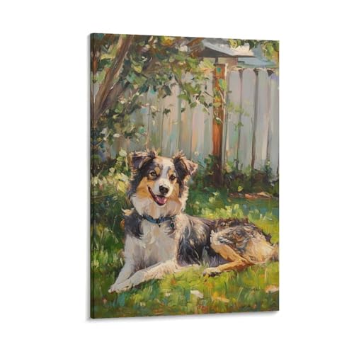 ChengzeTCo Australischer Schäferhund Wandbild Leinwand Gemälde Wanddekoration Wandposter Leinwanddrucke Kunstwerk Für Bauernhaus Schlafzimmer Wohnzimmer Dekor 12x18inch(30x45cm) von ChengzeTCo