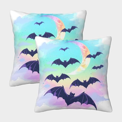 ChengzeTCo Fledermäuse Bunt Gedruckt Bequemes Kissen Fall Kissenbezug Für Schlafzimmer Home Dekoratives Kissen Geschenk Jahrestag 40x40cm,Packung Mit 2 von ChengzeTCo