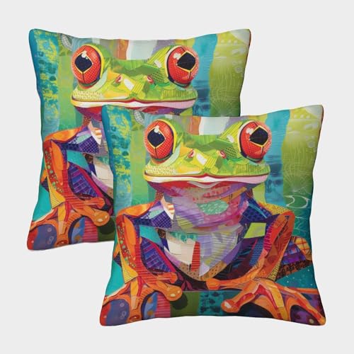 ChengzeTCo Frosch Quadratische Kissenbezüge Im 2er-Set, Ideal Für Living Room Accent Und Outdoor Leisure, Leicht Zu Reinigen 40x40cm von ChengzeTCo