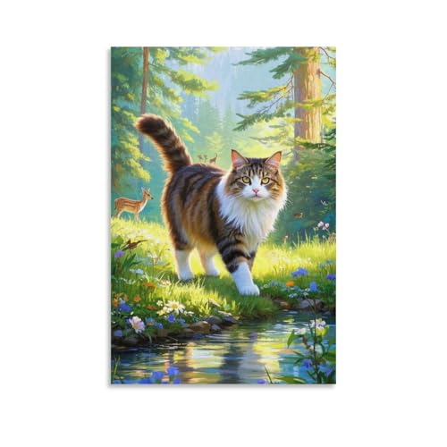 ChengzeTCo Maine Coon Wandbild Leinwand Gemälde Wanddekoration Poster Leinwanddrucke Kunstwerk Für Bauernhaus Schlafzimmer Wohnzimmer Dekor 20x30inch(50x75cm) von ChengzeTCo