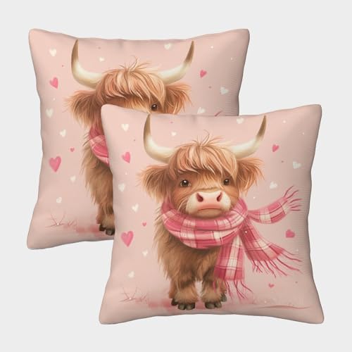 ChengzeTCo Schottische Hochlandrinder Bunt Gedruckt Bequemes Kissen Abdeckung Für Home Dekorative Für Heimsofa Dekoratives Kissen Geschenk Wurf 50x50cm,Packung Mit 2 von ChengzeTCo