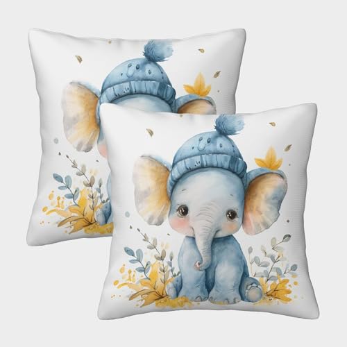 Süßer Kleiner Elefant Bunt Gedruckt Bequemes Kissen Weiche Sofa-Kissenbezüge Für Heimsofa Art Deco Modern Geschenk Jahrestag 40x40cm,Packung Mit 2 von ChengzeTCo