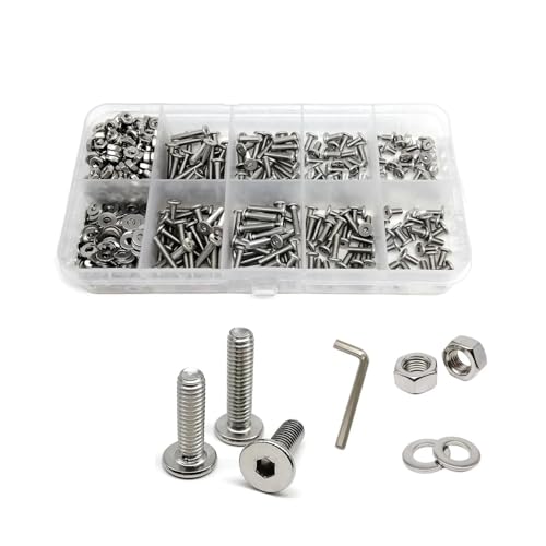 304 Edelstahl CM Sechskant Inbus Ultra Dünn Flach Flachkopf Schraube Schraube Mutter Satz Kit(M2.5 600pcs) von Chenhj