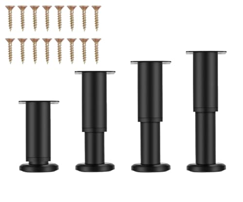 Chenivesss 4 Stück Möbelfüße Verstellbar, Möbelfüße Höhenverstellbar 12-18cm, Ø 60mm Metall Schwarz Tischbeine, Möbelbeine für Schrank Fernsehschrank Bett Sofa Nachttisch Lehrstuhl Badezimmerschrank von Chenivesss