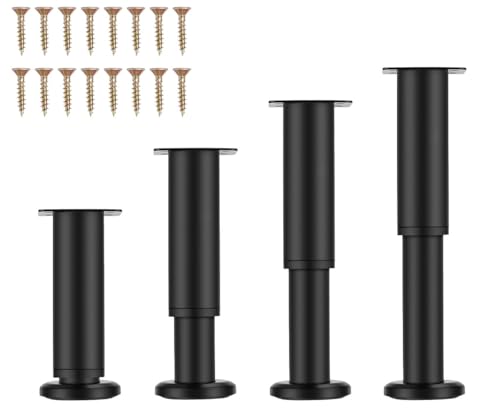 Chenivesss 4 Stück Möbelfüße Verstellbar, Möbelfüße Höhenverstellbar 18-30cm, Ø 60mm Metall Schwarz Tischbeine, Möbelbeine für Schrank Fernsehschrank Bett Sofa Nachttisch Lehrstuhl Badezimmerschrank von Chenivesss