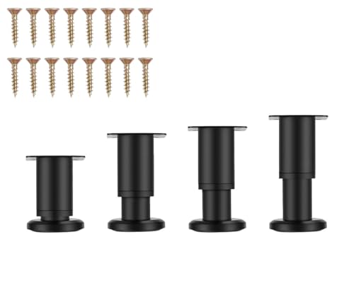 Chenivesss 4 Stück Möbelfüße Verstellbar, Möbelfüße Höhenverstellbar 8-12cm, Ø 60mm Metall Schwarz Tischbeine, Möbelbeine für Schrank Fernsehschrank Bett Sofa Nachttisch Lehrstuhl Badezimmerschrank von Chenivesss
