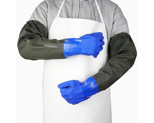 Chenivesss Lange Wasserdicht Gummihandschuhe, Aquarienhandschuh, Teichhandschuhe, Beständig Säuren und Laugen Arbeitshandschuhe, 70cm Extra Langarm Voller Arm Handschuhe für Männer von Chenivesss