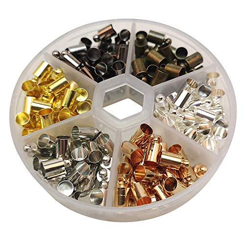 Chenkou Craft 1 Box 120 Stück 6 Farben Messing Kordel-Endkappen Kleben Endkappe Lederschnur Findet Kit für Kumihimo Schmuck und Quaste (Mischung, 6 x 10 mm) von Chenkou Craft