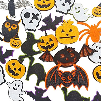 Chenkou Craft 20 Stück zufällige gepolsterte Filz-Applikationen, Patch, Basteln, Halloween-Dekoration, Geist, Fledermaus, Katze, Spinnen, Eule, Kürbis-Laterne von Chenkou Craft