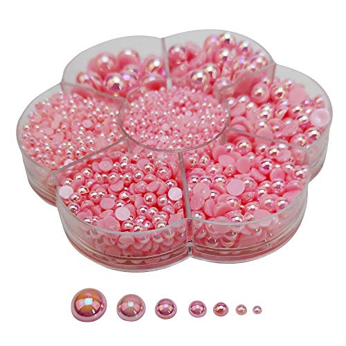 Chenkou Craft 3000 Stück 1 Box rosa runde flache Rückseite halbe Perlen Perlen lose Perlen Edelstein (rosa halbe Kugel) von Chenkou Craft