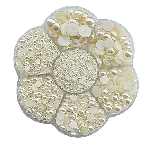 Chenkou Craft Halbrunde Perlen, flache Rückseite, lose Perlen, flower beige von Chenkou Craft