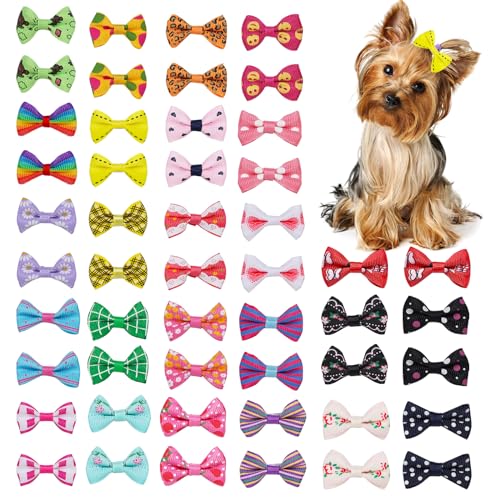 Chenkou Craft Haarschleifen für Hunde, verschiedene Farben, verschiedene Muster, Pflegeprodukte für Haustiere, 50 Stück / 25 Paar. von Chenkou Craft