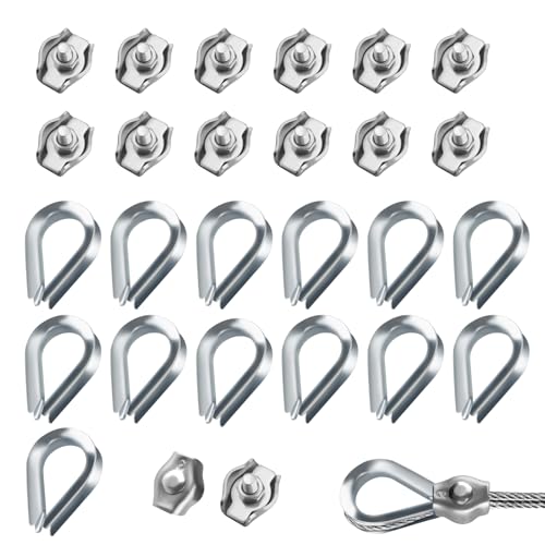 24 Stück Drahtseilklemme M3, Drahtseilklemme Set mit 12 Stück seilklemme und 12 Stück 3mm kauschen, 304 Edelstahl seilklemmen für 1.5-2mm wäscheleine drahtseil Markise Fixiert 24 Stück Drahtseilklemme M3, Drahtseilklemme Set mit 12 Stück seilklemme und 12 Stück 3mm kauschen, 304 Edelstahl seilklemmen für 1.5-2mm wäscheleine drahtseil Markise Fixiert von Chenove