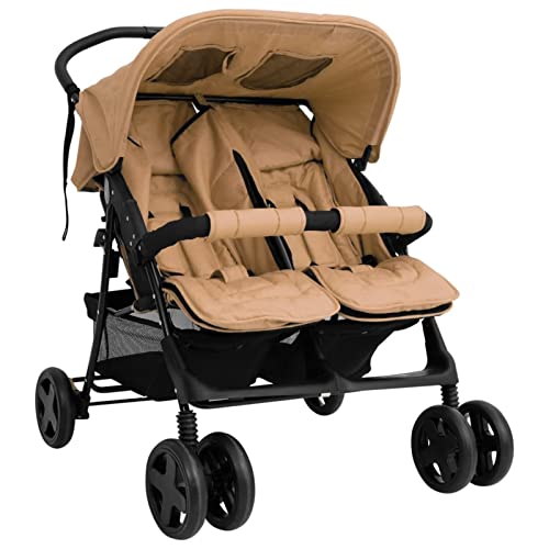 Chenshu Geschwisterwagen, Zwillingskinderwagen, Geschwisterbuggy, Doppelkinderwagen, Double Stroller, Taupe Stahl von Chenshu