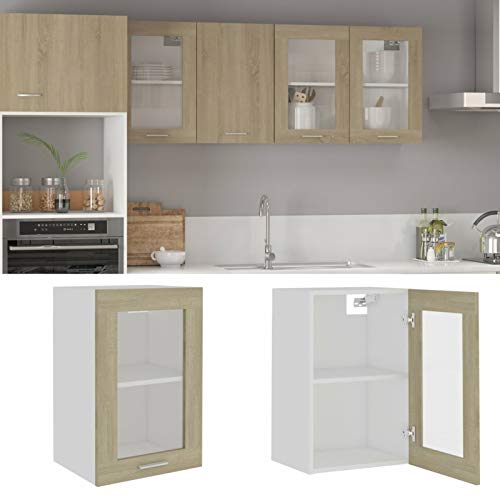 Chenshu Hängeglasschrank Küche, Küchenschrank, Schrank Mit Glastüren, Küchenhängeschränke, Wandvitrine Hängend, Sonoma-Eiche 40x31x60 cm Spanplatte von Chenshu