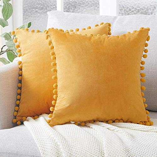 2 glänzende Samt Kissenbezug mit Ball skandinavischen Dekor Kissen Wohnzimmer Innendekoration Sofa Modernes Schlafzimmer-35 x 35 cm_Liebe Senfgelb_ 2 glänzende Samt Kissenbezug mit Ball skandinavischen Dekor Kissen Wohnzimmer Innendekoration Sofa Modernes Schlafzimmer-35 x 35 cm_Liebe Senfgelb_ von Chenso