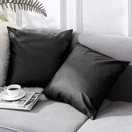Chenso 2er Set Leder Kissenbezug Kissenbezug Dekor Sofa für Wohnzimmer Schlafzimmer Auto weich-40 x 40 cm_Schwarz_ von Chenso