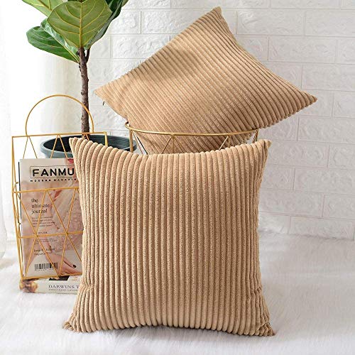 Chenso Packung mit 2 Cord Soft Decorative Square Throw Kissenbezug Kissenbezüge Kissenbezug Home Decor Dekorationen für Sofa Couch Bed Chair-Gestreiftes Hellbraun_50x50cm, 2 Stück von Chenso