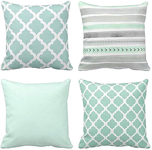 Chenso Set von 4 Kissenbezügen Mintgrün Vierpass Grau Aquarell Streifen Pfeile Generische dekorative Schlafzimmer Kissenbezüge Home Decor Quadratische Kissenbezüge-16 x 16 Zoll von Chenso