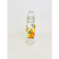 Vintage/Retro Hohe Orange + Gelb Blumenmuster Klarglas Saft Krug Dekanter von ChenuzAtelier