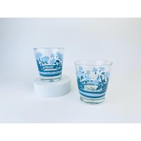 Vintage Blaue Blumen Glasbecher - 3Er Set Kleine Wassergläser von ChenuzAtelier