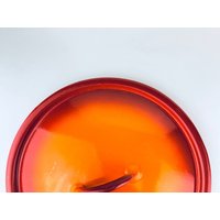 Vintage "Cherry Flame/Orange Flame' Ombre Rot Descoware Porzellan Emailliertes Gusseisen - F-E 20 Belgium Ersatzdeckel von ChenuzAtelier