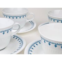 Vintage Corelle Blue Schneeflockengirlande Glastasse + Untertasse - Livingware Made in Den Usa Separat Erhältlich von ChenuzAtelier