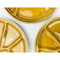 Vintage Gien France Goldgelb Glasierte Keramik Fondue/Sushi Teller - 3Er Set | 8, 25" von ChenuzAtelier