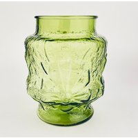 Vintage Grüne Crinkle Glasvase - Florales Muster von ChenuzAtelier