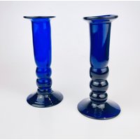 Vintage Kobalt Blau Glas Kerzenhalter - Set Mit Zwei | 2 von ChenuzAtelier