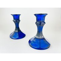 Vintage Kobalt Blau Glas Kerzenhalter - Set Mit Zwei | 2 von ChenuzAtelier