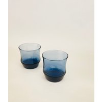 Vintage Libbey "Apollo Blue' Dusky/Kobalt/Smokey Blue - Set Mit 2 Kleinen Wassergläsern von ChenuzAtelier